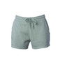 A pair of women's sweatshorts in a soft green colour with an elastic waistband and drawstring.