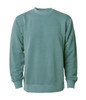 A unisex crew sweatshirt in a soft teal colour, featuring long sleeves and a classic neckline. It has a logo.