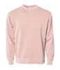 A unisex crew sweatshirt in a soft pink colour, featuring long sleeves and a round neckline. It includes a logo.