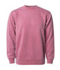 A unisex crew sweatshirt in a pigment-dyed rose colour with long sleeves and a round neckline. It has a logo.