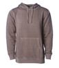 A unisex pullover in a brown pigment dye, featuring a hood and a front pocket. The product has a logo.