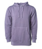 A unisex pullover hoodie in a soft lavender shade, featuring a front pocket and a drawstring hood.