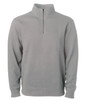 A unisex pigment dye quarter zip in grey, featuring long sleeves and a front zip. It has a logo on it.