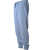 A pair of light blue pigment dyed sweatpants with an elastic waistband and side pockets.