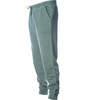 A pair of men's sweatpants in a faded green hue, featuring an elastic waistband and side pockets.