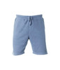 Men's sweatshorts in a soft blue pigment dye, featuring an elastic waistband and drawstring. Includes a logo.