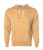 A unisex heather pullover in a warm golden hue, featuring a drawstring hood and a front pocket.