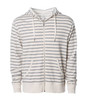 A unisex heather fitted zip hoodie in cream with grey stripes, featuring a hood and front pockets.