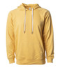 A unisex lightweight loopback terry hood in a warm yellow colour, featuring a front pocket and drawstring hood.