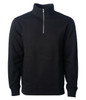 A men's midweight quarter zip pullover in black, featuring a front zip and ribbed cuffs. Includes a logo.