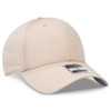 A beige 6-panel low profile baseball cap with a structured front and a logo on the side.