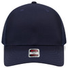 A navy blue mid-profile trucker cap with a seamless six-panel design and a mesh back. It features a logo on the front.