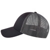 A low profile trucker cap in black with a mesh back, featuring a logo on the side.
