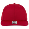 A red 6 panel pro style snapback hat with no visible logos or branding. Features a flat brim and structured design.