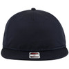 A navy blue 5 Panel Pro Style Snapback Cap featuring a braided detail and a logo on the front.