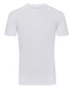 A plain white organic t-shirt with short sleeves, featuring a logo on the upper left side.