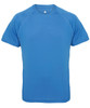 A panelled tech T-shirt in bright blue with a crew neck and short sleeves. It features a logo on the front.