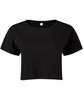 A black crop top with a round neckline and short sleeves, featuring a label inside.