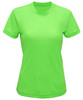 A bright green performance t-shirt with short sleeves and a round neckline, featuring a logo.