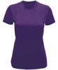 A purple performance T-shirt with short sleeves and a fitted design. It features a logo on the front.