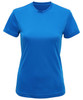 A performance T-shirt in bright blue with a crew neck and short sleeves, featuring a logo.