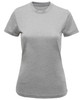 A grey performance T-shirt featuring a classic crew neck design and short sleeves. It has a logo.