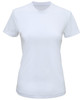 A white performance t-shirt with short sleeves and a round neckline. It features a logo on the front.