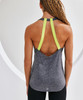 A grey double strap back vest with neon yellow straps, featuring a sporty design and a relaxed fit.
