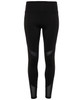 Full-length black leggings featuring mesh panels, with a wide waistband and a logo.