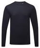 A long sleeve performance t-shirt in solid black, featuring a simple design and a logo.