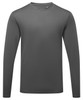 A long sleeve performance t-shirt in grey, featuring a simple design and a logo on the chest.