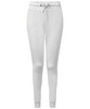 Fitted joggers in white with an elastic waistband and drawstring, featuring a branded logo.