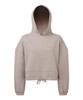 A cropped oversize hoodie in a soft beige colour with a hood and fitted cuffs. It has an included drawstring at the hem.