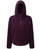 A purple Sherpa 1/4-zip hoodie with a hood and a quarter-length zipper at the front. It has a simple design and a logo.