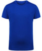 A blue kids' performance T-shirt with a round neck and short sleeves. It has a logo on the front.