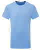 A light blue performance T-shirt featuring a round neckline and short sleeves, with a logo on the side.