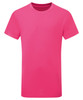 A pink kids' performance T-shirt featuring short sleeves and a round neckline, complete with a logo.