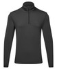 A black long sleeve top with a brushed back texture and a 1/4 zip collar. It features a logo on the chest.