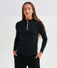 A black long sleeve brushed back 1/4 zip top, featuring a contrasting white zip and a fitted design.