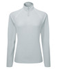 A light grey active-fitted fleece pullover with a zip collar and long sleeves, featuring a logo.