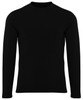 A long-sleeve black baselayer for kids, featuring a simple design and a slight stretch. It has a logo on it.