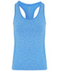 A blue seamless 3D fit sport sculpt vest featuring a racerback design and textured fabric. It has a logo on the front.