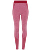 Seamless 3D fit sport sculpt leggings in a red and pink marled design with a contrasting waistband and branding.
