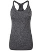 A seamless grey sports vest with a racerback design and textured fabric. It features a logo on the side.