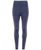 A pair of seamless leggings in a denim look, featuring a high waist and a dark blue colour.