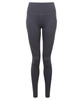 A pair of grey leggings with a high waistband and side pockets. The design features subtle seam detailing.