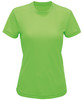 A bright green recycled performance t-shirt with a crew neckline and short sleeves. It features a logo.