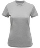 A grey recycled performance T-shirt with a round neck and short sleeves, featuring a logo.