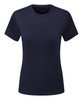 A navy blue recycled textured t-shirt with short sleeves and a crew neck. The shirt has a logo.