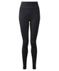 A pair of black seamless leggings featuring a high waist design. The leggings have a subtle texture and a logo.